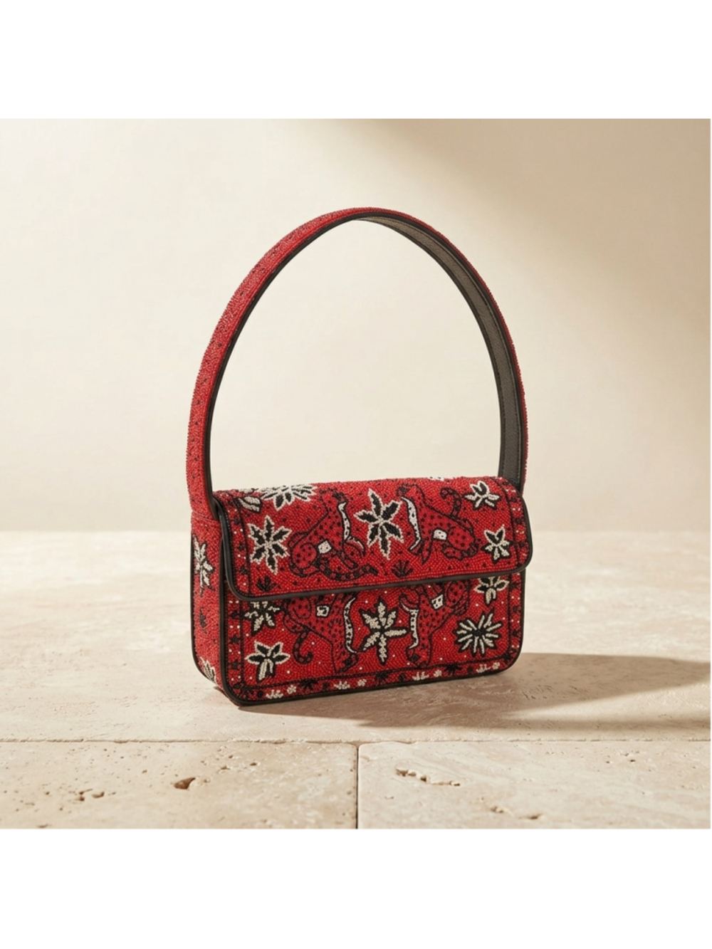 America & Beyond Leopard Scarf Beaded Shoulder Bag